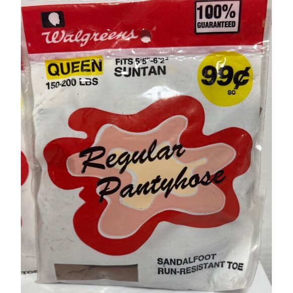 Walgreens Pantyhose Queen Size Suntan Sandalfoot Set of 2 - Picture 2 of 4